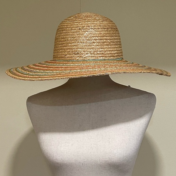 Candie's Accessories - Candies Wide Brim Floppy Straw Hat Tan Multicolor One Size Packable Lightweight